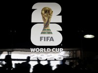 Tulisan FIFA World Cup 2026 terlihat di dalam MetLife Stadium pada tur stadion New York/New Jersey, Rabu (10/6/2026). (REUTERS/Jeenah Moon)