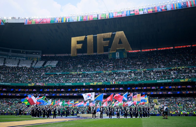 Pemandangan umum terlihat selama upacara pembukaan sebelum pertandingan Grup A FIFA World Cup 2026 antara Mexico national football team dan South Africa national football team di Estadio Azteca, Kamis (11/6/2026). (REUTERS/Eloisa Sanchez)