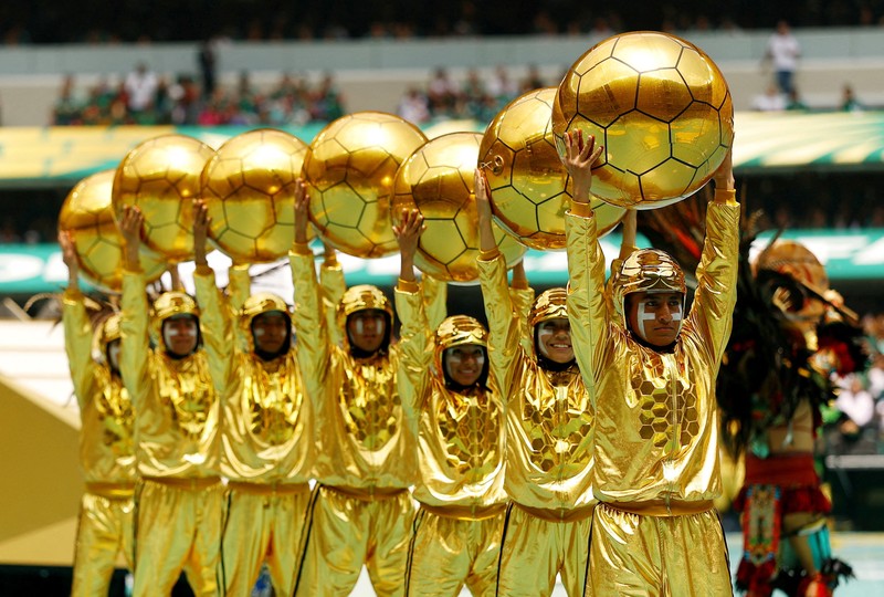 Pemandangan umum terlihat selama upacara pembukaan sebelum pertandingan Grup A FIFA World Cup 2026 antara Mexico national football team dan South Africa national football team di Estadio Azteca, Kamis (11/6/2026). (REUTERS/Eloisa Sanchez)