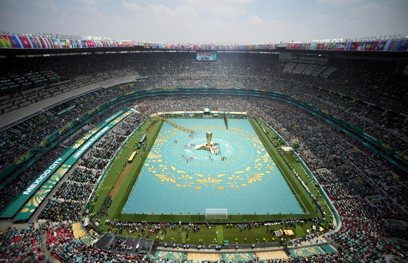 Pemandangan umum terlihat selama upacara pembukaan sebelum pertandingan Grup A FIFA World Cup 2026 antara Mexico national football team dan South Africa national football team di Estadio Azteca, Kamis (11/6/2026). (REUTERS/Eloisa Sanchez)