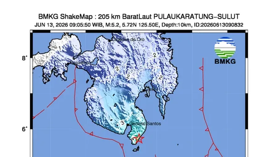 Gempa bumi mengguncang Kepulauan Talaud, Sulawesi Utara dengan kekuatan 5,2 Magnitudo. (Dok. BMKG)