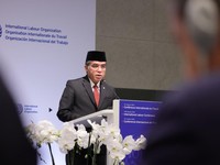 Menteri Ketenagakerjaan (Menaker) Yassierli dalam Sidang Pleno Penutupan Konferensi Perburuhan Internasional atau International Labour Conference (ILC) di Jenewa, Jumat (12/6/2026). (Dok. Biro Humas Kemnaker)