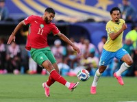 Ismael Saibari mencetak gol pertama untuk Morocco national football team saat menghadapi Brazil national football team pada laga Grup C FIFA World Cup 2026 di MetLife Stadium, Sabtu (13/6/2026).
 (IMAGN IMAGES via Reuters/Caean Couto)