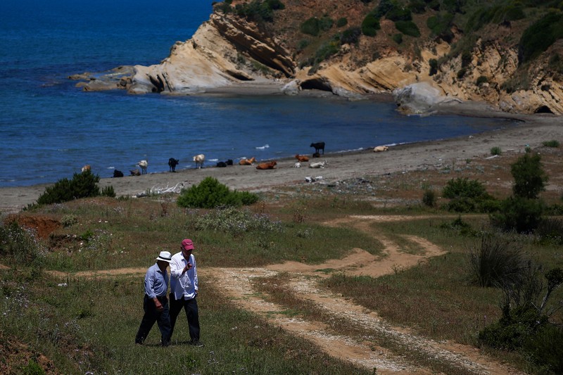 Pemandangan teluk di Kawasan Lindung Vjosa-Narta, tempat resor mewah direncanakan oleh perusahaan yang terkait dengan menantu Donald Trump, Jared Kushner, di Zvernec dekat Vlora, Albania, 10 Juni 2026. (REUTERS/Florion Goga)