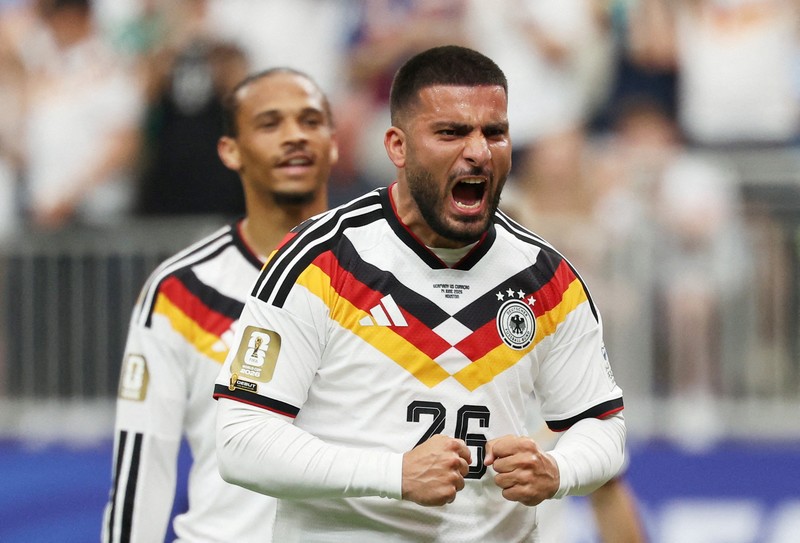 Para pemain Jerman merayakan kemenangan setelah pertandingan Grup E Piala Dunia FIFA 2026 antara Jerman dan Cura&ccedil;ao di Houston Stadium, Houston, Texas, Amerika Serikat, Minggu (14/6/2026). (IMAGN IMAGES via Reuters/Maria Lysaker)