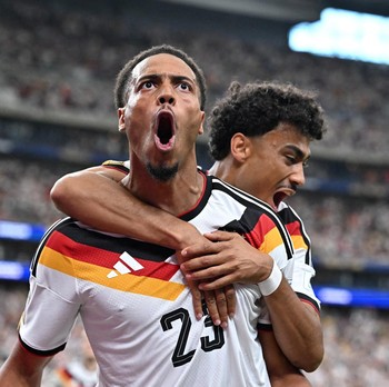 Felix Nmecha merayakan gol pertama Jerman dalam laga Grup E Piala Dunia FIFA 2026 antara Jerman dan Curaçao di Houston Stadium, Houston, Texas, Amerika Serikat, Minggu (14/6/2026). (IMAGN IMAGES via Reuters/Maria Lysaker)asas