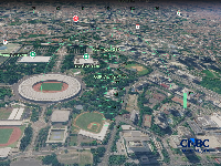 Tampilan Google Flight Simulator di atas GBK Jakarta