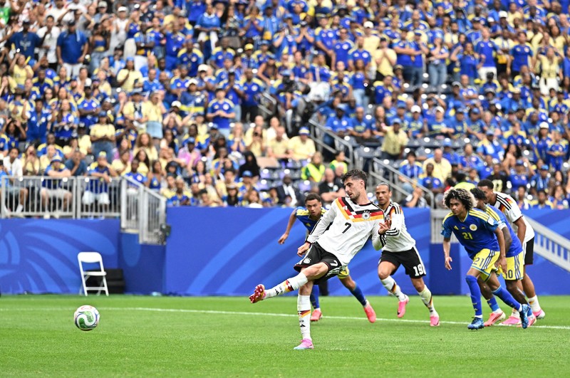 Para pemain Jerman merayakan kemenangan setelah pertandingan Grup E Piala Dunia FIFA 2026 antara Jerman dan Cura&ccedil;ao di Houston Stadium, Houston, Texas, Amerika Serikat, Minggu (14/6/2026). (IMAGN IMAGES via Reuters/Maria Lysaker)