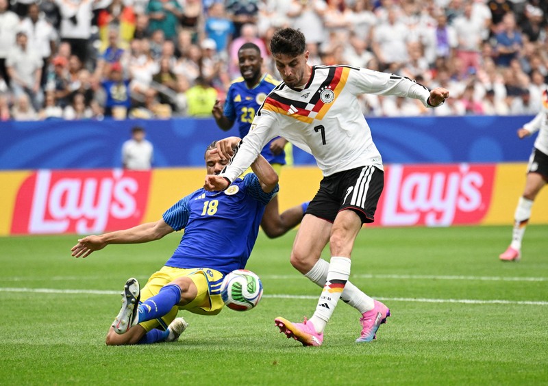 Para pemain Jerman merayakan kemenangan setelah pertandingan Grup E Piala Dunia FIFA 2026 antara Jerman dan Cura&ccedil;ao di Houston Stadium, Houston, Texas, Amerika Serikat, Minggu (14/6/2026). (IMAGN IMAGES via Reuters/Maria Lysaker)
