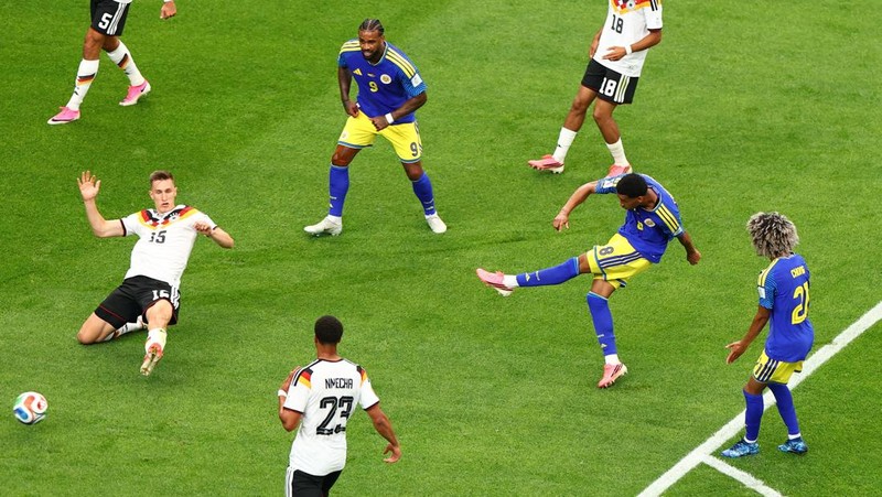 Livano Comenencia mencetak gol pertama Curaçao dalam laga Grup E Piala Dunia FIFA 2026 antara Jerman dan Curaçao di Houston Stadium, Houston, Texas, Amerika Serikat, Minggu (14/6/2026).