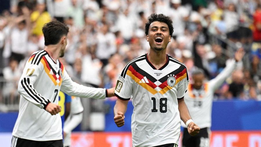 Nathaniel Brown mencetak gol kelima Jerman dalam laga Grup E Piala Dunia FIFA 2026 antara Jerman dan Curaçao di Houston Stadium, Houston, Texas, Amerika Serikat, Minggu (14/6/2026).