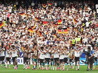Para pemain Jerman merayakan kemenangan setelah pertandingan Grup E Piala Dunia FIFA 2026 antara Jerman dan Curaçao di Houston Stadium, Houston, Texas, Amerika Serikat, Minggu (14/6/2026). (IMAGN IMAGES via Reuters/Maria Lysaker)