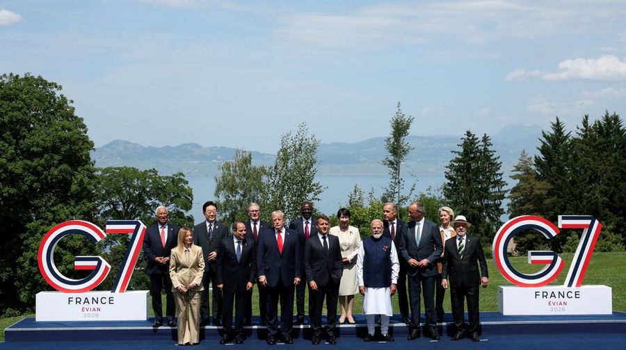 Para pemimpin G7 yang mewakili sejumlah negara terkaya di dunia berkumpul di Evian-les-Bains, Prancis, pada 15–17 Juni 2026 untuk menghadiri KTT selama tiga hari yang didominasi pembahasan perang di Ukraina dan Iran. (REUTERS/Christian Hartmann)