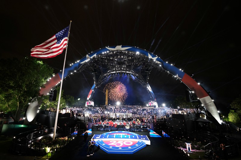 Fireworks explode during UFC Freedom 250, on the South Lawn of the White House, in Washington, D.C., U.S., June 15, 2026,      Jacquelyn Martin/Pool via REUTERS     TPX IMAGES OF THE DAY