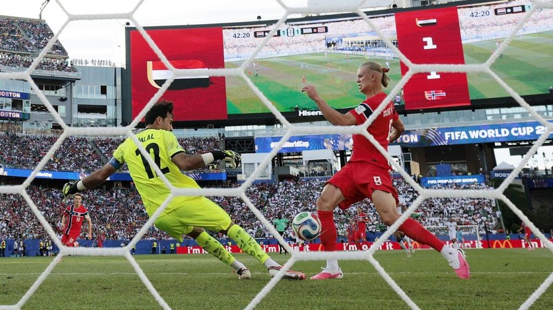 Erling Haaland mencetak gol kedua Norwegia dalam pertandingan Grup I Piala Dunia FIFA 2026 antara Irak dan Norwegia di Boston Stadium, Foxborough, Massachusetts, Amerika Serikat, Selasa (16/6/2026).