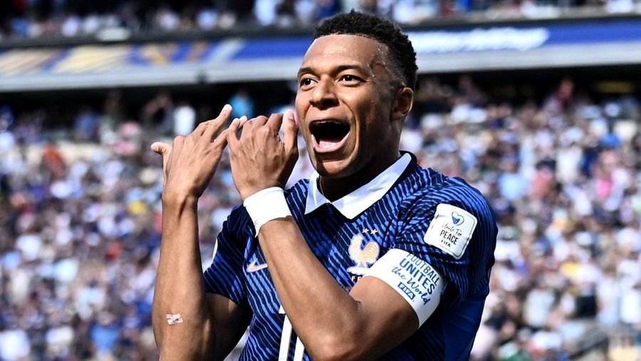 Kylian Mbappé merayakan gol pertama Prancis dalam pertandingan Grup I Piala Dunia FIFA 2026 antara Prancis dan Senegal di New York/New Jersey Stadium, East Rutherford, New Jersey, Amerika Serikat, Selasa (16/6/2026).