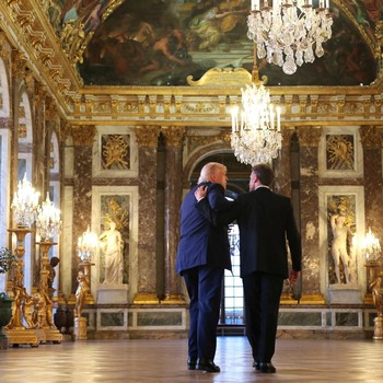 U.S. President Donald Trump receives a tour of Chateau de Versailles from President of France Emmanuel Macron ahead of a dinner, France, June 17, 2026. Anna Moneymaker/Pool via REUTERS