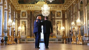 U.S. President Donald Trump receives a tour of Chateau de Versailles from President of France Emmanuel Macron ahead of a dinner, France, June 17, 2026. Anna Moneymaker/Pool via REUTERS