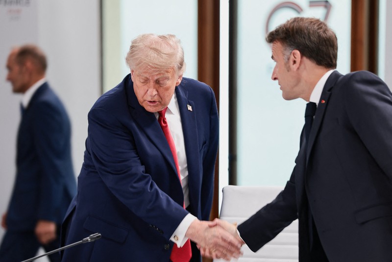 U.S. President Donald Trump attends a working session with G7 leaders and outreach partners on promoting economic growth during the G7 Summit in Evian-les-Bains, France, June 17, 2026. REUTERS/Evelyn Hockstein