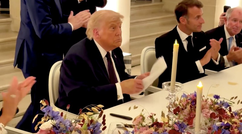 U.S. President Donald Trump receives a tour of Chateau de Versailles from President of France Emmanuel Macron and his wife Brigitte Macron ahead of a dinner, France, June 17, 2026. Anna Moneymaker/Pool via REUTERS