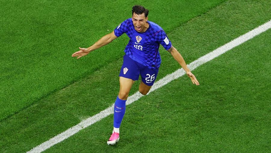 Soccer Football - FIFA World Cup 2026 - Group L - England v Croatia - Dallas Stadium, Arlington, Texas, U.S. - June 17, 2026 Croatia's Petar Musa celebrates scoring their second goal REUTERS/Issei Kato