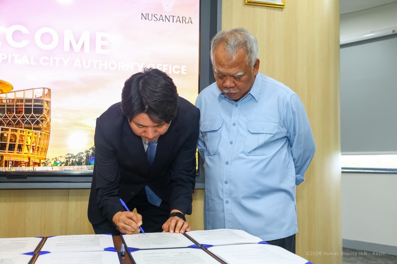 Otorita Ibu Kota Nusantara (IKN) bersama Pemerintah Korea Selatan melaksanakan groundbreaking Smart City Cooperation Center (SCCC) dengan total nilai hibah kerja sama sebesar 9,9 miliar KRW atau sekitar Rp115,94 miliar. (Humas Otorita Ibu Kota Nusantara)