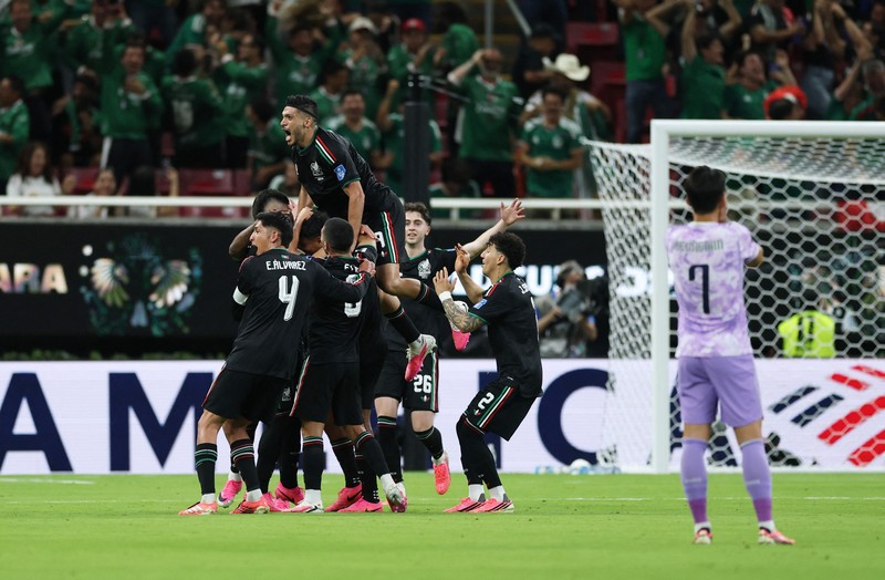 Meksiko lolos ke 32 besar Piala Dunia 2026 usai menaklukkan Korea Selatan 1-0 di Stadion Akron, Kamis (18/6) atau Jumat (19/6/2026) WIB. (REUTERS/Paul Childs)