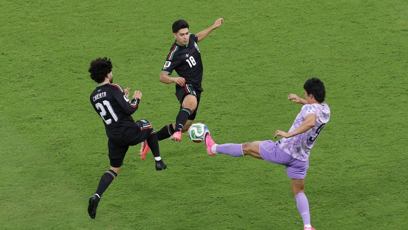 Meksiko lolos ke 32 besar Piala Dunia 2026 usai menaklukkan Korea Selatan 1-0 di Stadion Akron, Kamis (18/6) atau Jumat (19/6/2026) WIB. (REUTERS/Amanda Perobelli)