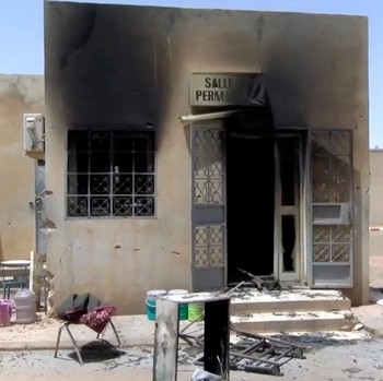 A damaged building, following an attack on Thursday at the airport and military airbase in Niger's capital, for which the West Africa's al Qaeda affiliate, Jama'at Nusrat al-Islam wal Muslimin (JNIM), claims responsibility, in Niamey, Niger, June 18,