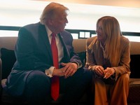U.S. President Donald Trump speaks to Italian Prime Minister Giorgia Meloni on the sidelines of the G7 Summit in Evian-les-Bains, France, June 17, 2026. Italian Prime Ministry/Handout via REUTERS THIS IMAGE HAS BEEN SUPPLIED BY A THIRD PARTY. MANDATO