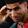 Konferensi pers pemian Maroko Achraf Hakimi. (REUTERS/Dylan Martinez)