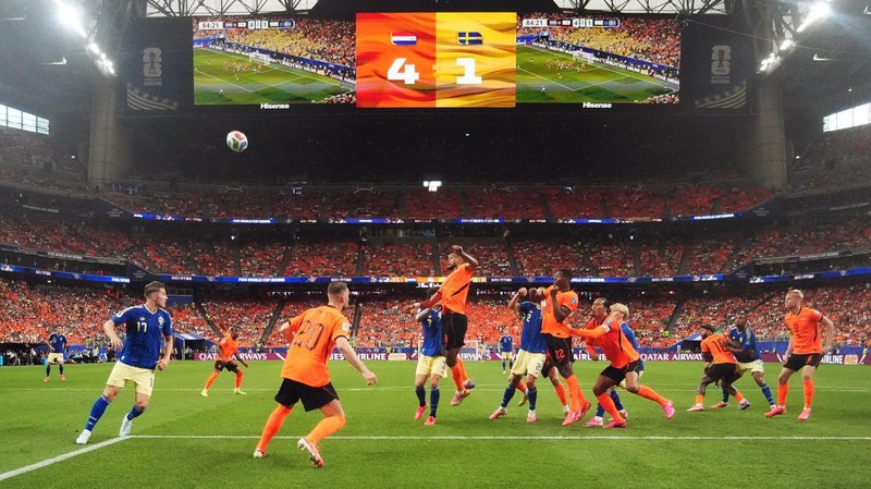 Belanda berhasil mengalahkan Swedia dengan skor telak 5-1 dalam laga Piala Dunia 2026 di Houston, Minggu (21/6/2026) dini hari WIB. (REUTERS/Phil Noble)