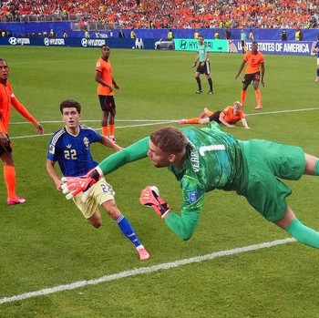 Belanda berhasil mengalahkan Swedia dengan skor telak 5-1 dalam laga Piala Dunia 2026 di Houston, Minggu (21/6/2026) dini hari WIB. (REUTERS/Phil Noble)