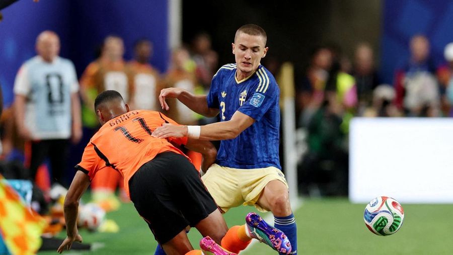 Belanda berhasil mengalahkan Swedia dengan skor telak 5-1 dalam laga Piala Dunia 2026 di Houston, Minggu (21/6/2026) dini hari WIB. (REUTERS/Phil Noble)