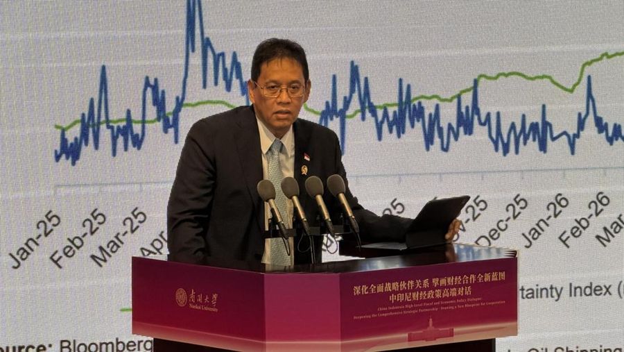 Menteri Keuangan Purbaya Yudhi Sadewa memberikan kuliah umum di Nankai University, Tianjin, China, Sabtu (20/6/2026). (Dok. Kemenkeu)