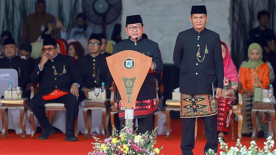 Foto: Gubernur DKI Jakarta Pramono Anung saat menghadiri upacara peringatan Hari Ulang Tahun (HUT) ke-499 Jakarta di Monumen Nasional, Jakarta Pusat, Senin (22/6/2026). (Dokumentasi Berita Jakarta/Reza Pratama Putra)