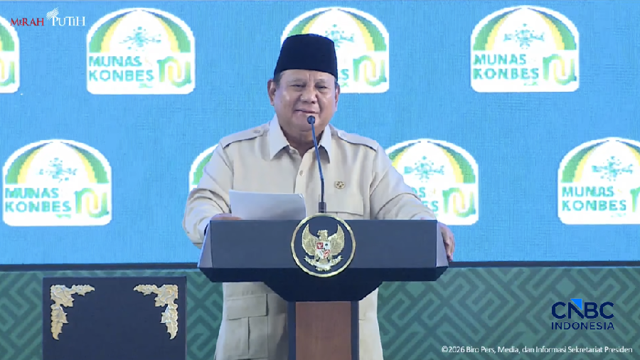 Foto: Presiden Prabowo Subianto saat menghadiri penutupan Musyawarah Nasional Alim Ulama dan Konferensi Besar NU 2026, Bangkalan, Pulau Madura, Provinsi Jawa Timur, Selasa(23/6/2026). (Tangkapan Layar YouTube Sekretariat Presiden)