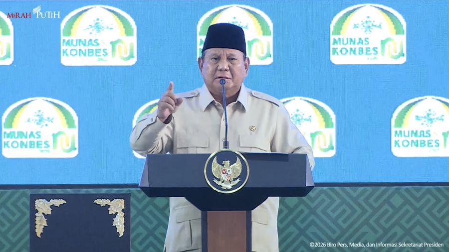 Presiden Prabowo Subianto saat menghadiri Penutupan Musyawarah Nasional Alim Ulama dan Konferensi Besar NU 2026, Bangkalan, (23/6/2026). (Tangkapan Layar Youtube/Sekretariat Presiden)