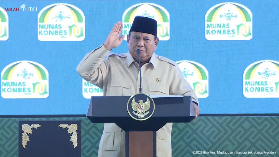 Presiden Prabowo Subianto saat menghadiri Penutupan Musyawarah Nasional Alim Ulama dan Konferensi Besar NU 2026, Bangkalan, (23/6/2026). (Tangkapan Layar Youtube/Sekretariat Presiden)