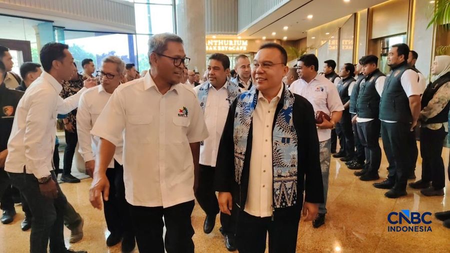 Wakil Ketua DPR RI Sufmi Dasco Ahmad saat kegiatan Rapat Kerja Nasional (Rakernas) KSPI 2026 di Jakarta, Selasa (23/6/2026). (CNBC Indonesia/Ferry Sandi)