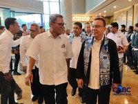 Wakil Ketua DPR RI Sufmi Dasco Ahmad saat kegiatan Rapat Kerja Nasional (Rakernas) KSPI 2026 di Jakarta, Selasa (23/6/2026). (CNBC Indonesia/Ferry Sandi)
