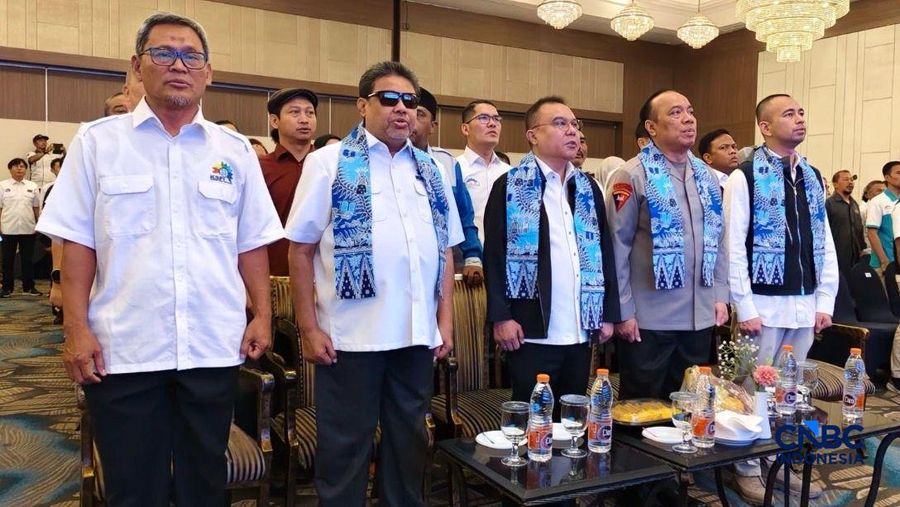 Wakil Ketua DPR RI Sufmi Dasco Ahmad saat kegiatan Rapat Kerja Nasional (Rakernas) KSPI 2026 di Jakarta, Selasa (23/6/2026). (CNBC Indonesia/Ferry Sandi)