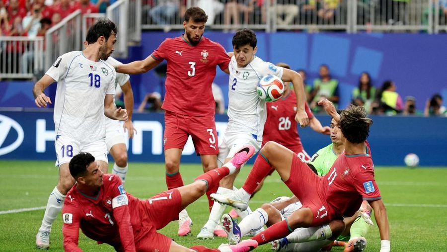 Portugal berhasil mengalahkan Uzbekistan 5-0 pada laga kedua Grup K di Stadion Houston, Texas, Amerika Serikat, Rabu (24/6/2026) dini hari. (REUTERS/Phil Noble)