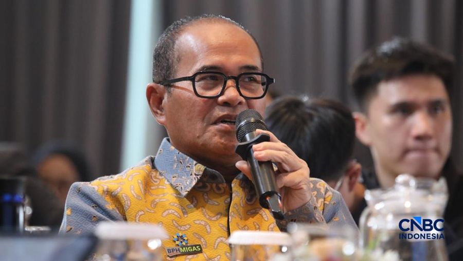 Kepala BPH Migas, Wahyudi Anas saat menyampaikan pemaparan dalam Energy Forum di Singosari Ballroom-Hotel Borobudur, Jakarta, Kamis (25/6/2026). (CNBC Indonesia/Faisal Rahman)