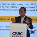 Menteri ESDM, Bahlil Lahadalia saat menyampaikan pemaparan dalam Energy Forum di Singosari Ballroom-Hotel Borobudur, Jakarta, Kamis (25/6/2026). (CNBC Indonesia/Faisal Rahman)
