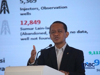 Menteri ESDM, Bahlil Lahadalia saat menyampaikan pemaparan dalam Energy Forum di Singosari Ballroom-Hotel Borobudur, Jakarta, Kamis (25/6/2026). (CNBC Indonesia/Faisal Rahman)
