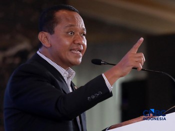 Menteri ESDM, Bahlil Lahadalia saat menyampaikan pemaparan dalam Energy Forum di Singosari Ballroom-Hotel Borobudur, Jakarta, Kamis (25/6/2026). (CNBC Indonesia/Muhammad Sabki)