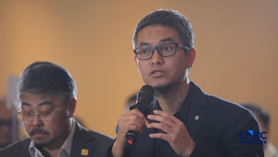 Vice President Exploration Pertamina Hulu Rokan, Suprayitno Adhi Nugroho saat menyampaikan pemaparan dalam Energy Forum di Singosari Ballroom-Hotel Borobudur, Jakarta, Kamis (25/6/2026). (CNBC Indonesia/Faisal Rahman)
