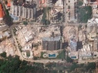 Citra satelit menunjukkan gedung-gedung apartemen yang runtuh di La Guaira, Venezuela, 25 Juni 2026, setelah dua gempa bumi dahsyat. (Vantor/Handout via REUTERS)