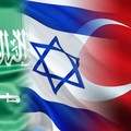 Foto kolase bendera Arab Saudi, Israel, dan Turki. (CNBC Indonesia)